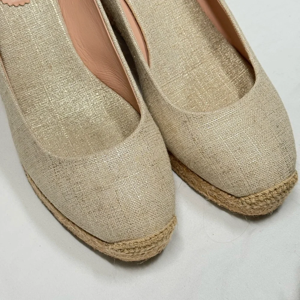 J. Crew Seville Espadrille Jute‎ Wedges in Neutral Metallic Canvas Size 11